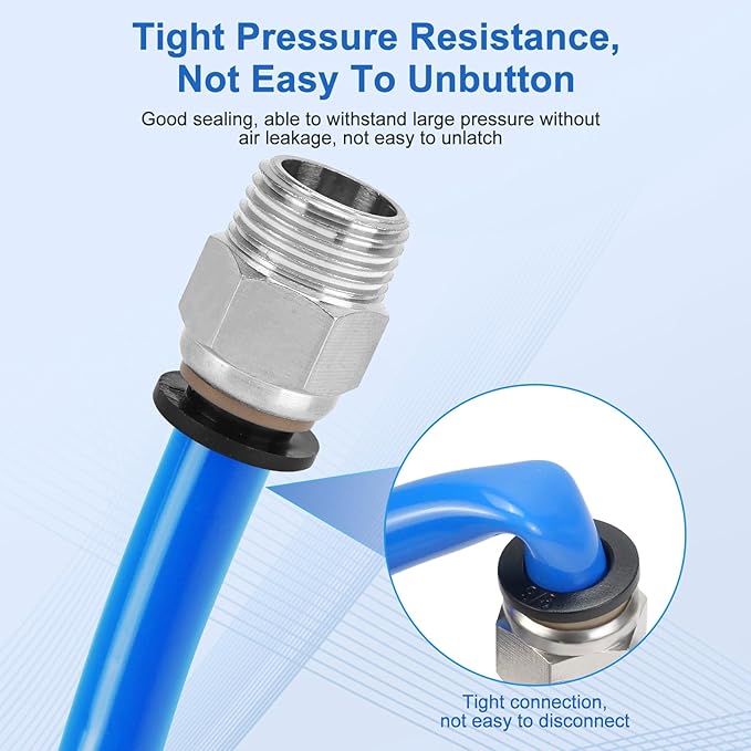 12 Pcs Push to Connect Fittings 3/8 Inch Tube OD x 3/8 Inch NPT Thread Pneumatic Male Straight and Elbow Quick Connect Air line fittings
