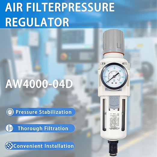 XingNEeng 1/2" NPT Compressed Air Filter Regulator Lubricator Combo, Auto-Drain Water/Oil Trap Separator, Gauge(0-150 psi), Poly Bowl, Metal Bracket, 5 Micron Brass Element, for Pneumatic Systems