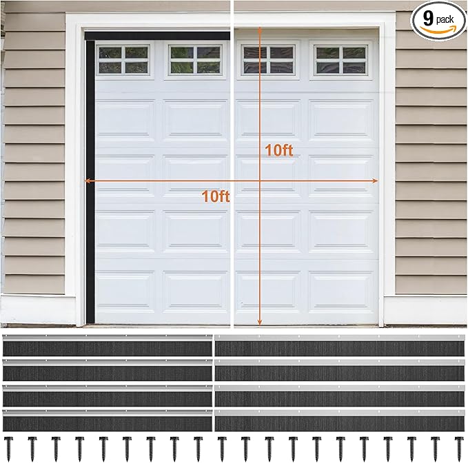 Garage Brush Seal Kit for Roll up Door 10 X 10Ft, Weather Stripping Garage Door Seal Top and Sides -Heavy Duty Nylon Brush with Aluminum Track, Insulation Door Kit for Corrugated,Sectional, Commercial