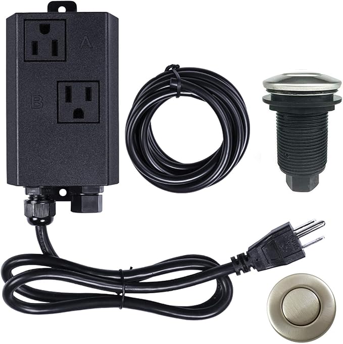 Garbage Disposal Air Switch Kit Dual Outlet Sink Top Waste Disposal Stainless Steel Brushed Nickel On/Off Air Button Food and Waste Disposals Part by Etoolcity