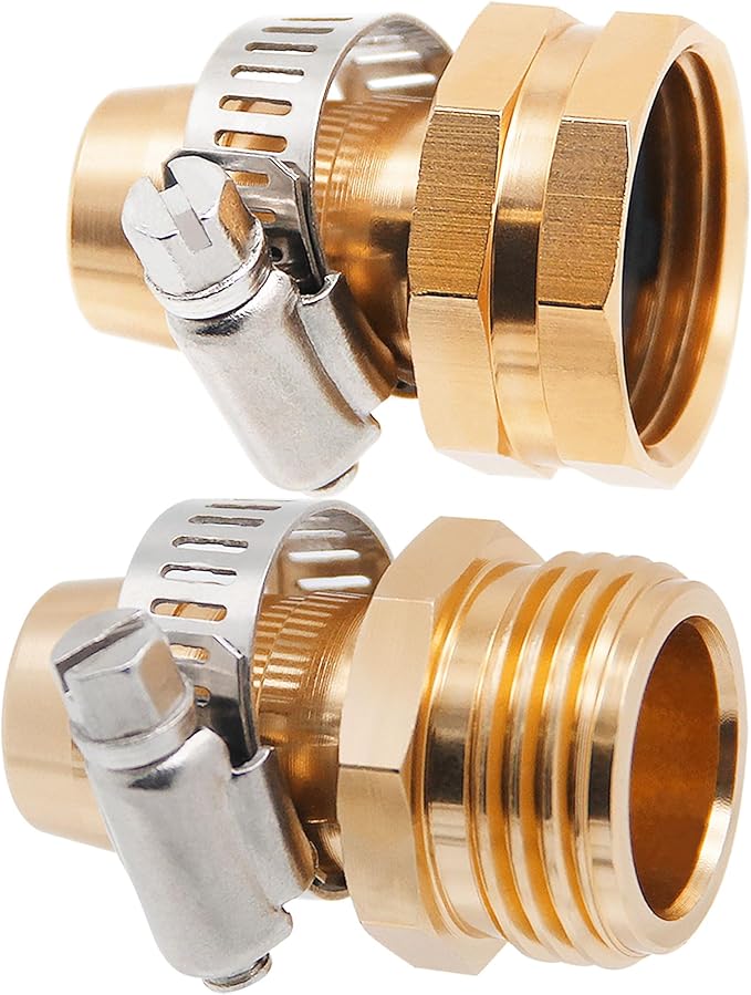 Triumpeek 4 Sets Garden Hose Repair Connector with Clamps, Aluminum Water Hose End Replacement Fit for 3/4" and 5/8" Garden Hose Fittings