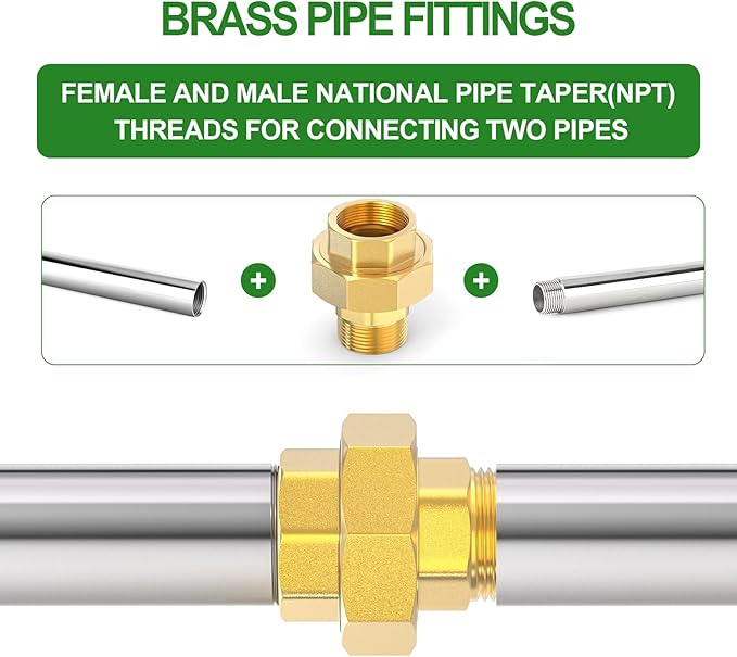 TAISHER 1PCS Brass Union，3/4" NPT Male x 3/4" NPT Female Brass Pipe Fitting