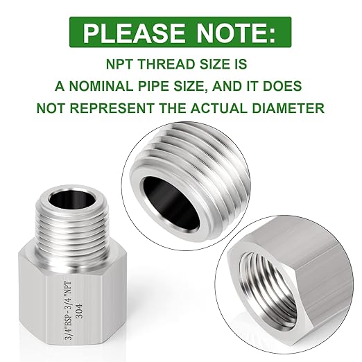 TAISHER 2PCS Forging of 304 Stainless Steel Fitting, Reducer Adapter, 3/4" NPT Male x 3/4" G Thread (BSP) Female