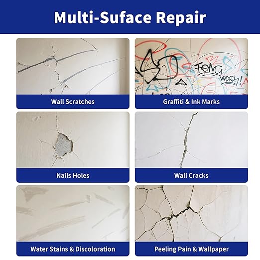 Drywall Repair Kit - 250g Wall Mending Agent, Drywall Putty, Spackling for Holes, Cracks & Stains, DIY Quick Solution for Walls and Ceilings, Formaldehyde-Free, White (8.8oz)