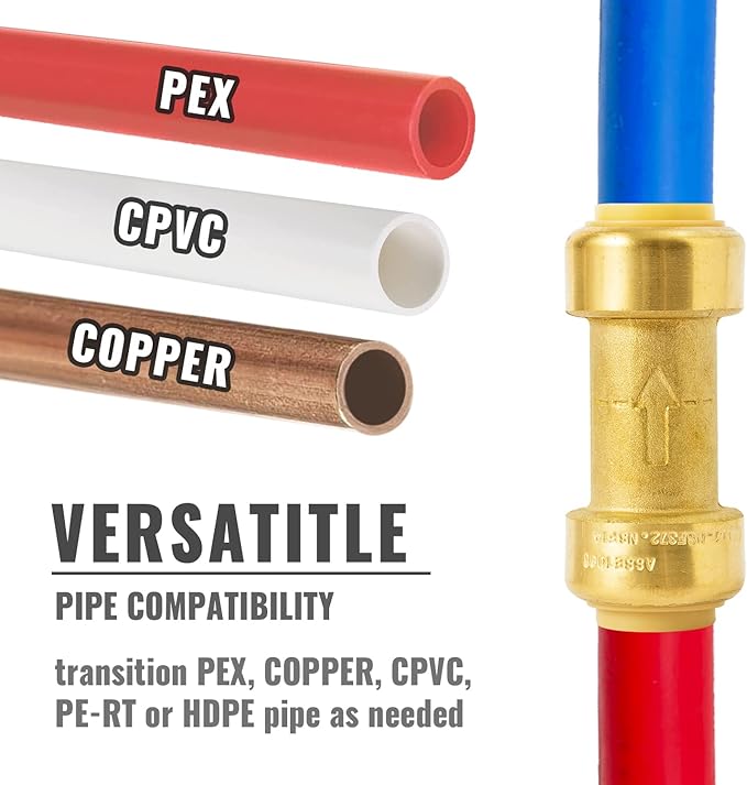 SUNGATOR 3/4 Inch Check Valve, No Lead Brass Push-to-Connect Plumbing Fittings for Pex Pipe Copper, CPVC, PE-RT, with 1 Disconnect Clip, Pack of 2