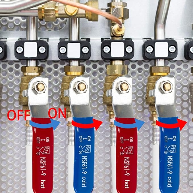 Hourleey 2 Pieces 1/2 Inch Pex Brass Full Port Shut Off Ball Valve HOT AND COLD, Quarter Turn HOT (RED) COLD (BLUE) of Brass Water Stop Shutt off, 1 Piece each