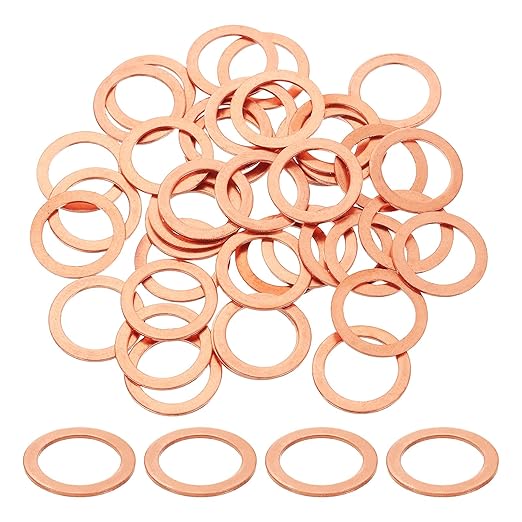 uxcell 75Pcs M16 Flat Washer Copper Washer Sealing Rings, 16mm ID 22mm OD 1mm Thickness Copper Crush Washers Metric Sealing Gasket for Plumbing Machinery Automotive