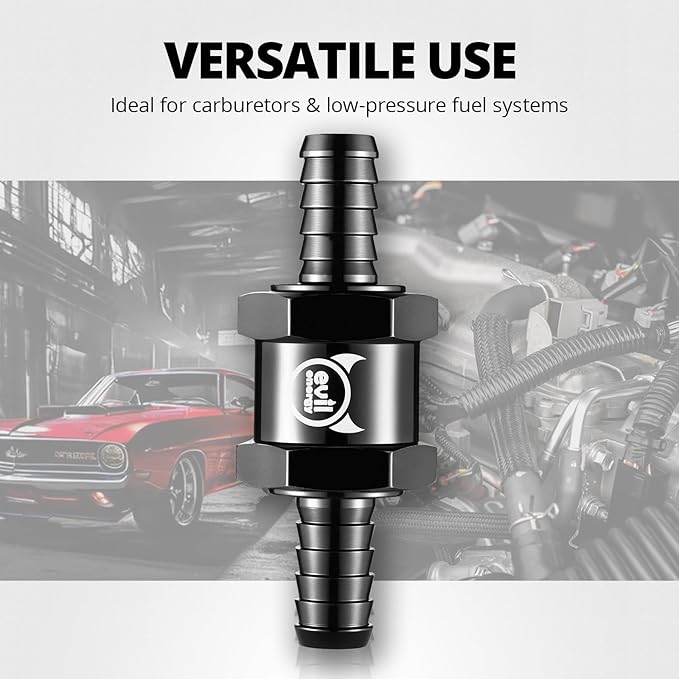 EVIL ENERGY 5/16" (8mm) Check Valve, 2 Pcs Aluminum One Way Fuel Check Valve for Gasoline, Diesel & Coolant with Universal Hose Clamps, Black