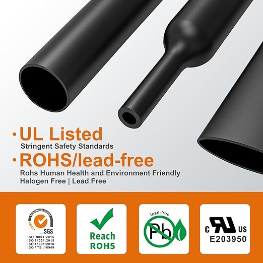 Chanzon UL Listed Extra Long 80mm Heat Shrink Tubing Assorted Kit 4:1 Ratio Marine Grade Waterproof Adhesive Lined 5 Sizes (4mm - 20mm diam) Black Sleeving Wrap Shrinking 4 to 1 Assortment 27 pcs