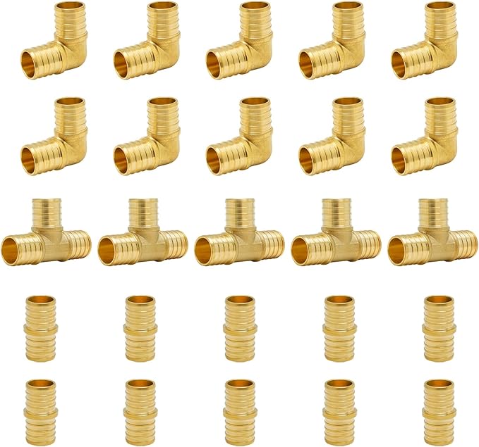SUNGATOR 25-Pack 1 Inch PEX Fittings, Elbow(10) Tee(5) Coupling(10), No Lead Brass, Pex Fittings 1 Inch Assortment, UPC, NSF Certified