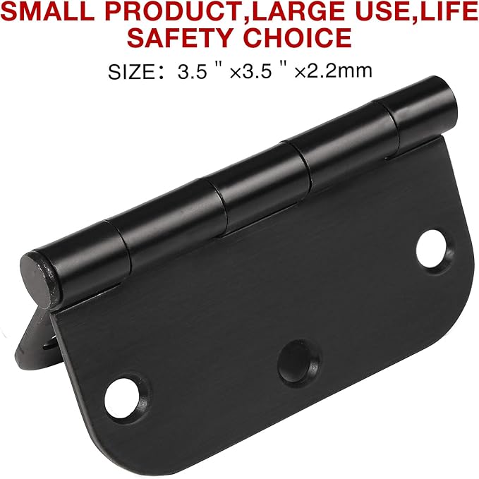 6 Pack Matte Black Interior Door Hinges Round 3.5" x 3.5 Inch 5/8" Radius Heavy-Duty Mat Hinge for Doors Standard Bedroom Work Office Door Hardware Removable Pin,Farm,Shed,Gate,Greenhouse Vent Window