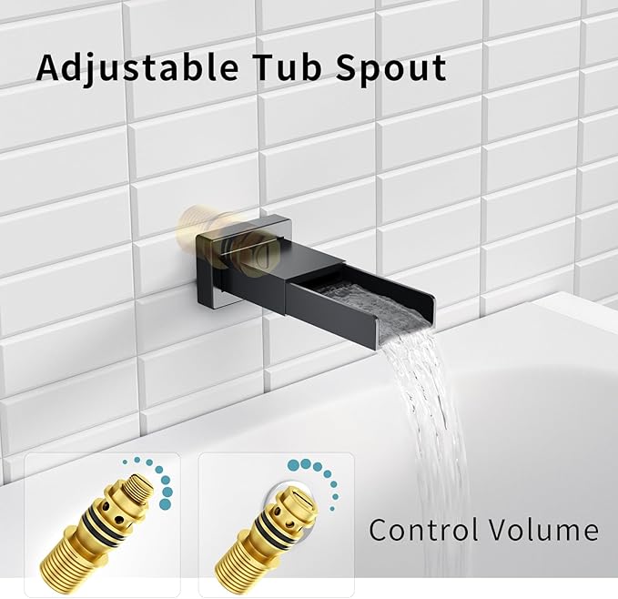 SR SUN RISE 10 Inches All Metal Bathtub Faucet Set Shower System with Tub Spout Square Rain Shower Head and Handheld Combo Shower Fixtures, Modern Valve and Trim Kit, Matte Black