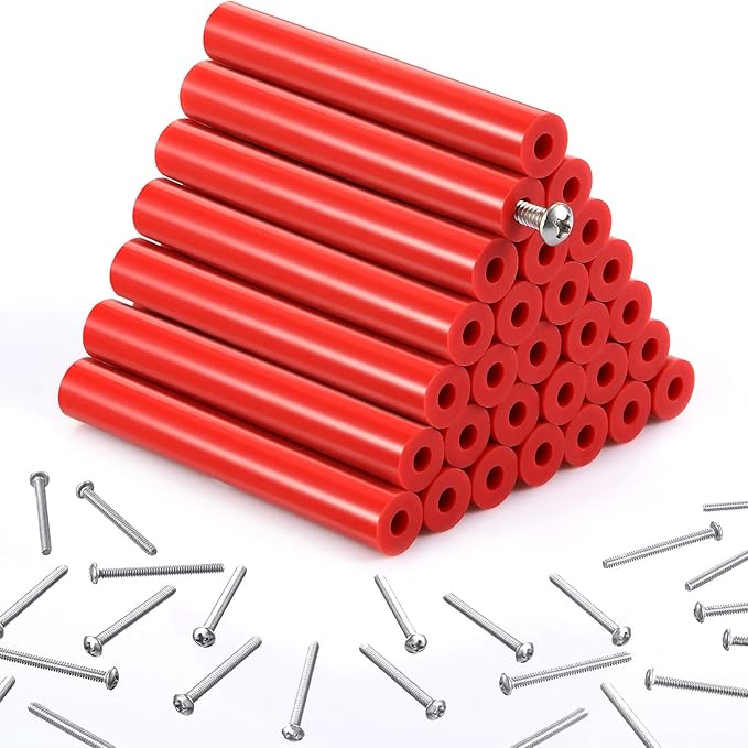 64 Pieces Electrical Outlet Spacers Electrical Outlet Box Extender Kit Includes 16 Pcs 3 Inch Switch and 48 Pcs 1-1/2 Inch 6-32 Thread Flat Head Device Mounting Long Screws (Red)