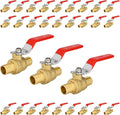 30-Pack Foskan 3/4 Inch PEX Crimp Full Port Ball Valve with Red Handle, Brass Quarter Turn Shut-off Valve for PEX Tubing