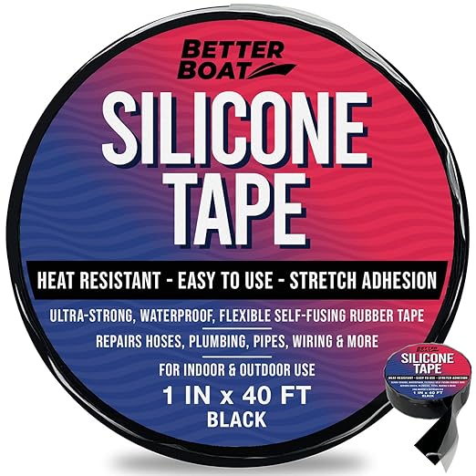Better Boat Black Heavy Duty Silicone Tape, Self-Fusing Rubber Hose and Plumbing Water Pipe Repair Seal, Coax Electrical or Waterproof Tape for Leaks, 40ft