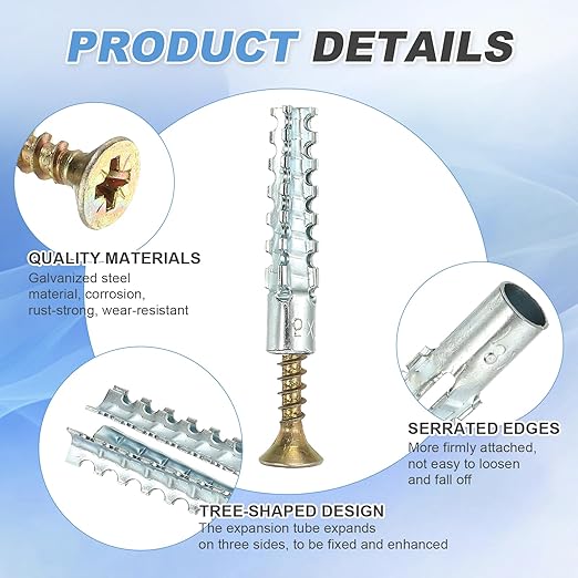 PATIKIL 20 Pcs Drywall Hollow Wall Anchors with Screws 0.16 x 1.38, Steel Dry Wall Anchors Kit for Wooden Concrete Plaster Hinge Hole Repair, Silver (5 x 30mm)