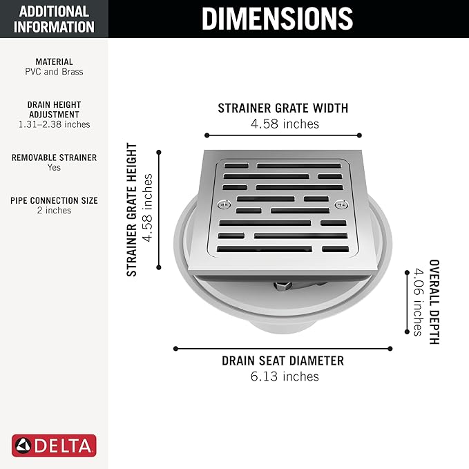 Delta DT062412 4" Tile-in Square Shower Drain - Chrome