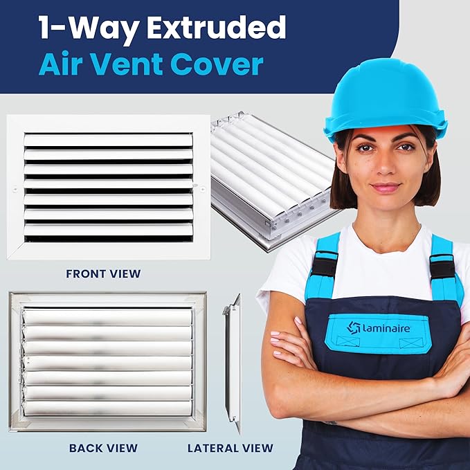 8x12 Inch (Duct Opening) Aluminum 1-Way Air Flow Vent – HVAC Vent Cover for Wall or Ceiling – Quiet HVAC Wall Register with Multi-Shutter Damper – Adjustable Curved Blade - Plastic Seal for Tight Fit