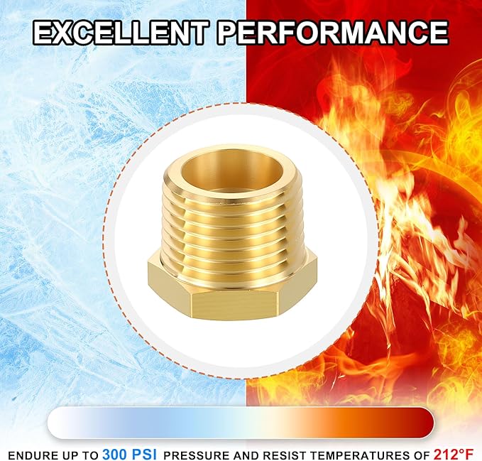 3 Pack Male to FeMale Adapters, 1/2" Male NPT x 1/8" FeMale NPT Brass Hex Bushing Reducer for Industrial, Automotive, Fluid Transfer, Home Gardening, Water Treatment