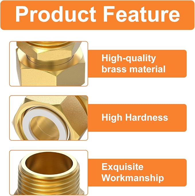 GASHER 2Pcs Brass Water Meter Pipe Fitting，3/4" NPT Male x 3/4" Female Adapter Pipe Fitting