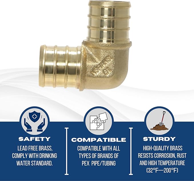 XFITTING Pex 3/4 Inch x 3/4 Inch Pex Elbow Brass Crimp Fitting, 23-2-2=25X, 25 Pieces