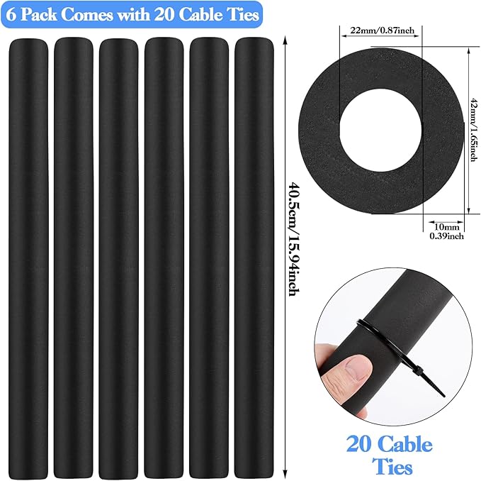 6 Pcs Pipe Insulation Foam Tube Black Pipe Wrap Freeze Protection Heat Preservation Pipe Covers for Tubing Outdoor Water Pipe Freeze Protection (1.3FTx0.86in)
