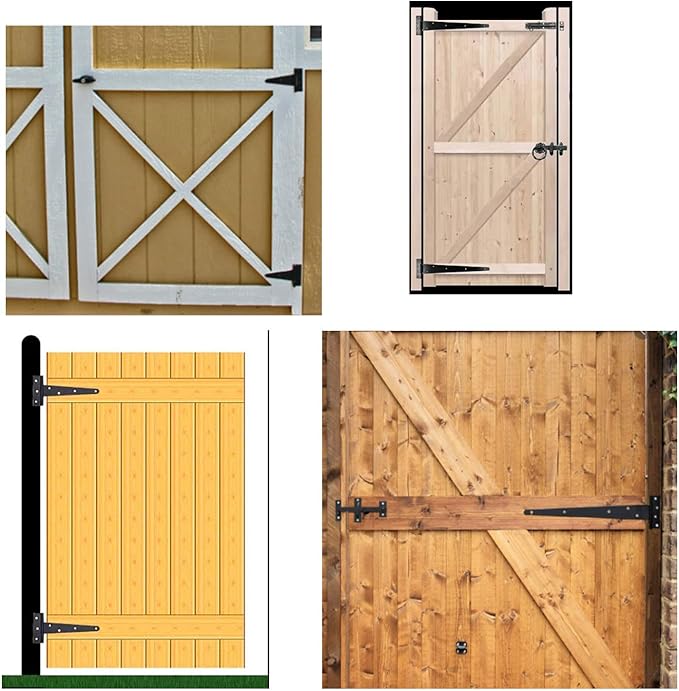 HLMOptimo Heavy Duty T Hinge Tee T Strap Shed Gate Barn Fence Door Hinge Wrought Rustproof All Size Black (4 pcs, 12 inch)