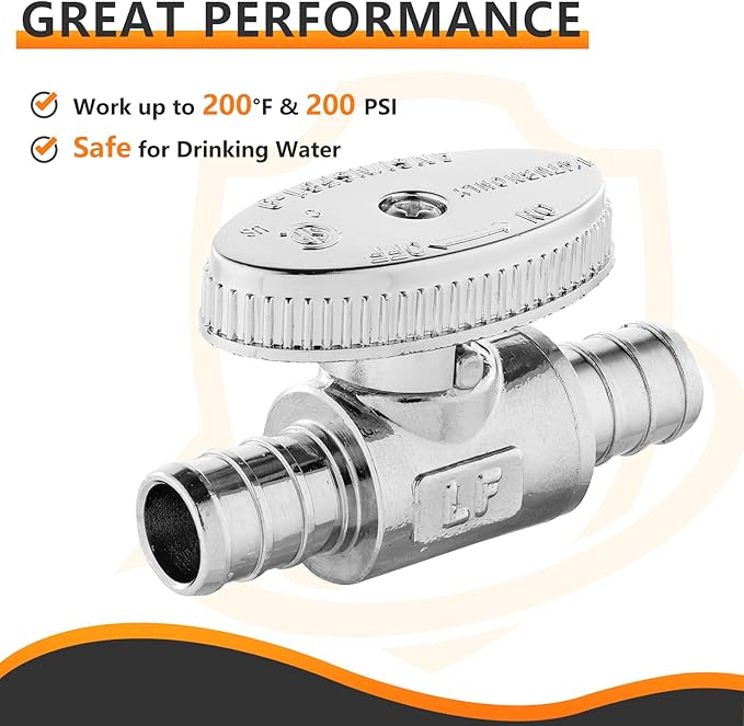 5-PCs HeSun Pex Barb Crimp Straight Stop Valve, 1/2" PEX x 1/2" PEX Straight Stop, 1/4 Turn Shut Off Valve for Bathroom, ASTM F1807(VALVE105-5)