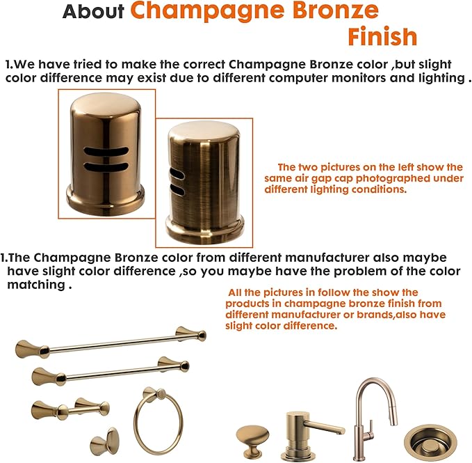 Dishwasher Air Gap Cover Bronze only, Skirted, Replacement air gap dishwasher,Solid Brass, Champagne Bronze Finish