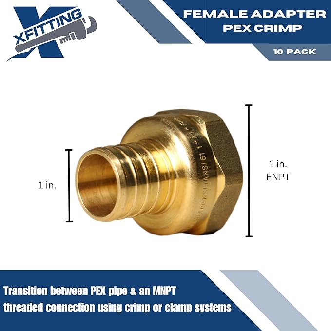 XFITTING 1 inch Pex x 1 inch Female NPT Adapter, 23-4-3=10X, 10 Pieces