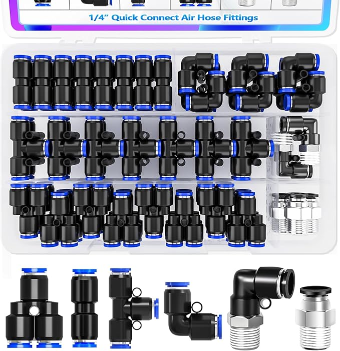 mxuteuk 1/4" OD Push to Connect Fittings,1/4" OD Air Line Fittings,Quick Connect Air Hose Fittings for 1/4" Tube (34PCS)