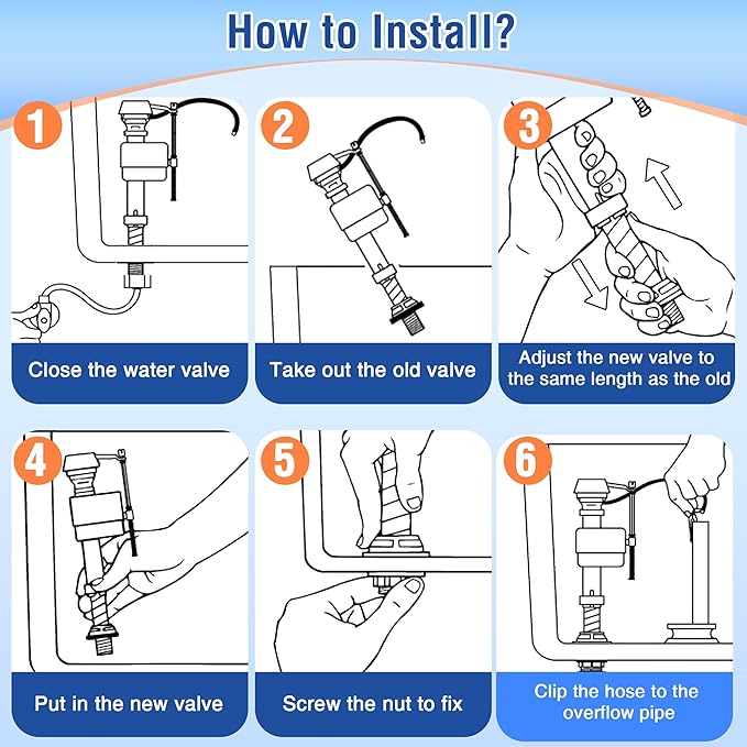 Saillong 12 Pack Toilet Fill Valve Replacement, Height Adjustable Universal Toilet Tank Flusher Replacement Kit, Leak-Proof Easy Install Fill Valve Repair Kit