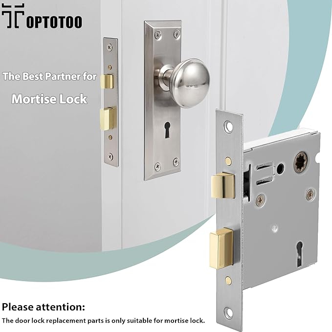 Mortise Lock Set Interior Door, Old Door Lock Replacement Parts, Antique Vintage Door Lock Hardware, Skeleton Keys and Reversible Latch, Mortise Lock Kit, Brushed Nickel Finish
