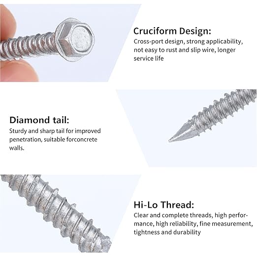 1/4 x 2-1/4" 410 Stainless Steel Hex Head Tapcon Concrete Screw Anchor, for Anchoring to Masonry, Block or Brick (100Pcs)