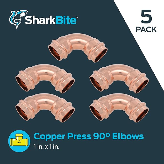 SharkBite 1 x 1 Inch 90 Degree Elbow, Copper Press Plumbing Fitting, Pack of 5, UPR260X5