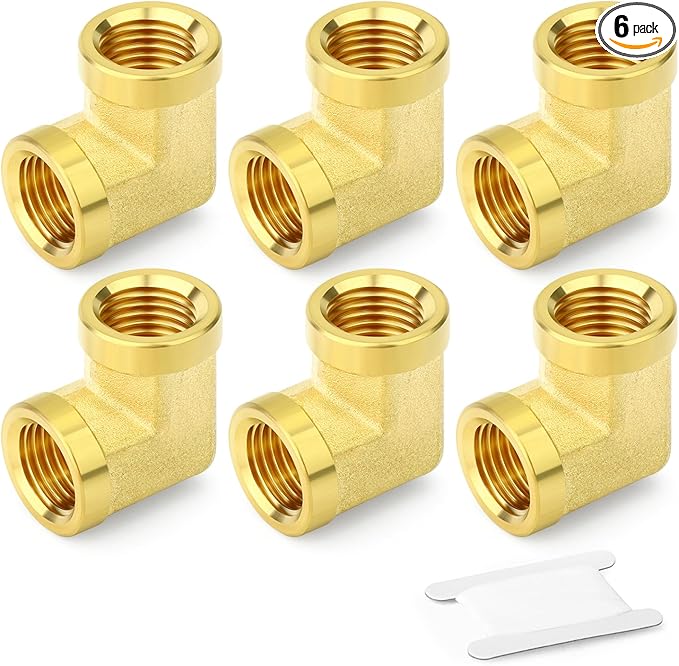 6PCS 1/8" Npt Female, 90 Degree Brass Pipe Fittings Barstock Street Elbow, 1/8" Npt Female x 1/8" Npt Female for oils, fuels, gases and liquids