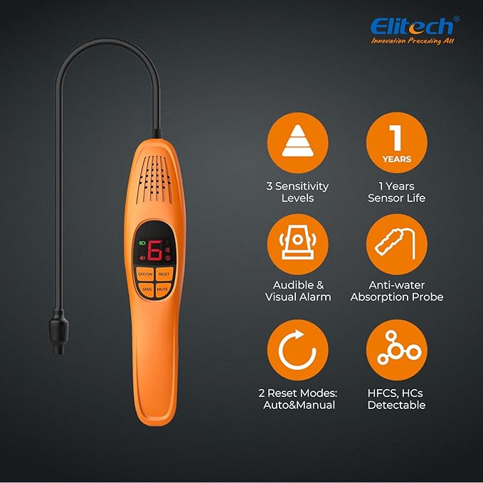 Elitech Refrigerant Leak Detector, Freon Leak Detector, Freon Sniffer Automotive Halogen Gas Leak Detector for R134A R410A R1234YF R600a R290 CFCs HCFCs HFCs HCs HFOs, LD-100+