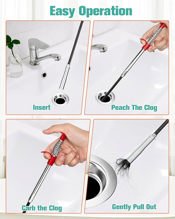 7 Pack Drain Cleaner - 25inch Hair Clog Remover Tool, Sticks To Drain Hair, Sink Snake for Shower, Kitchen Sink, Bath Tub, Bathroom