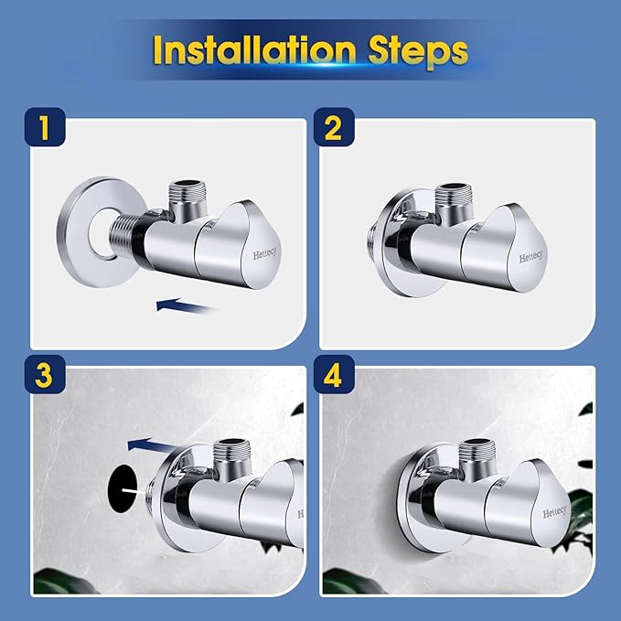 Angle Valve 2 Pack Shut Off Angle Stop Valve 1/2'' x 3/8'' 1/4 Turn Water Control for Faucet & Toilet American Thread Polished Chrome (silver)