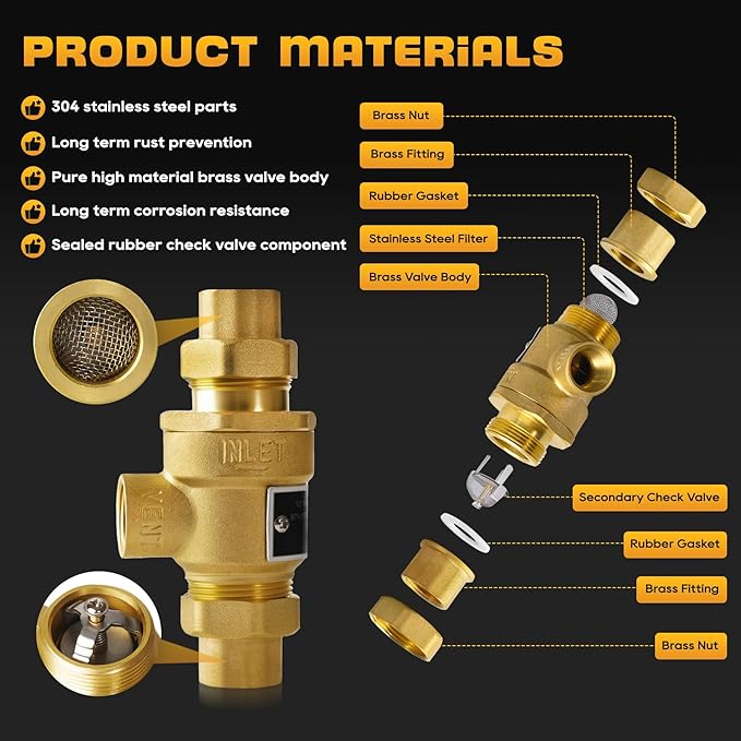 1/2 Inch 9D-M3 Backflow Preventer, Brass Dual Check Valve with Intermediate Atmospheric Vent, 190T012 Replacement for Watts, Female NPT for Boiler Feed Line, Lab, Sterilizer