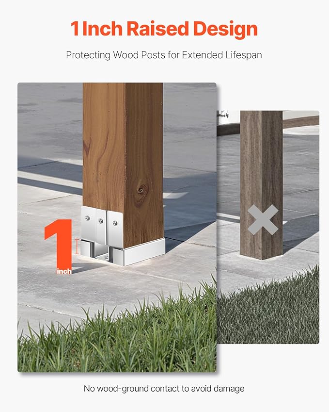 VEVOR 4x4 Post Base 10 Pcs, Inner Size 3.53x3.56inch/89.6x90.5mm Concrete Post Anchor, Heavy-Duty Zinc-Plated Carbon Steel Posts Brackets with 1 Inch Standoff Elevation, for Concrete Pergolas Patios