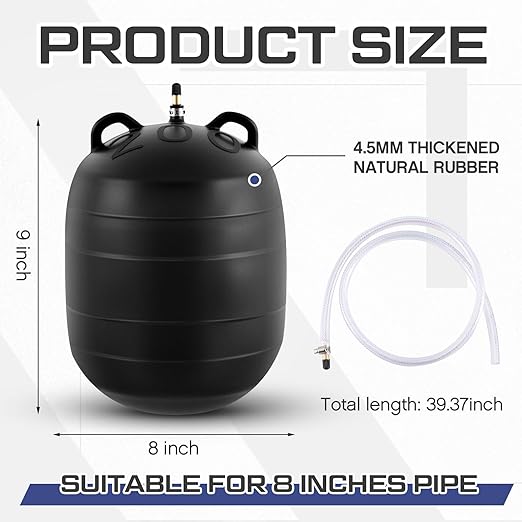 8 Inch Inflatable Pipe Plug Sewer Test Plug with 39.37 Extension Hose Rubber Plumbing Test Balloon for Sewage Pipeline Inspection
