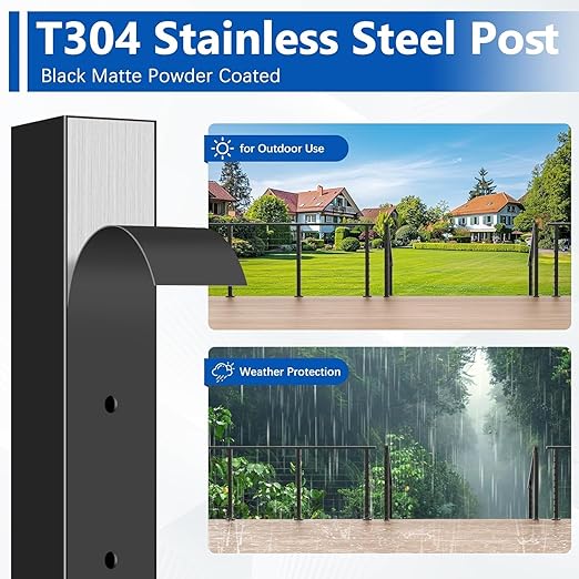 Upgraded Swageless Level Drilled Cable Railing Post 36"(Post 35"x2"x2"), Heavy-Duty Fixed Top Line Post with Cable Grommets, T304 Stainless Steel, Black Powder Coated for Outdoors Decks