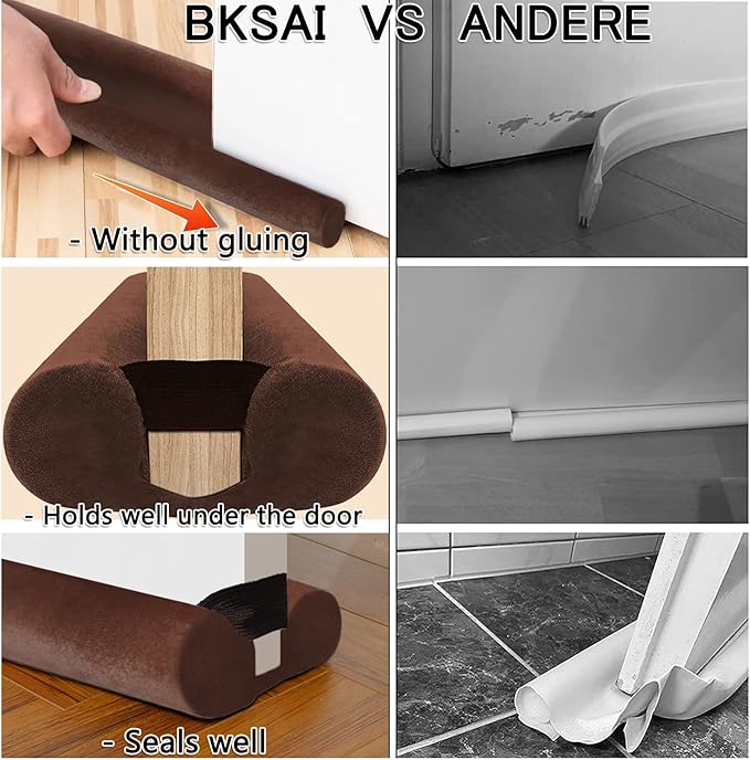 Door Draft Stopper for Doors 31-39" No Adhesive Draft Stopper for Bottom of Door Draught Excluder Under Door Wind Blocker Reduce Noise Draught Excluder Sweep Sound Proof(Brown)