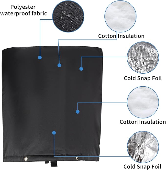 Insulated Backflow Preventer Pouch - Outdoor Pipe Insulation for Winter, Well Pump & Sprinkler Valve Protection (Black 30" W×26" H)