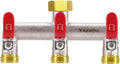 3 Way Garden Hose Splitter, Heavy Duty Brass Nickel Plated Rust Resistant Faucet Manifold, 3/4" Frost Resistant Outdoor Hose Adapter Connector，Hose Spigot Adapter with 3 large red handles