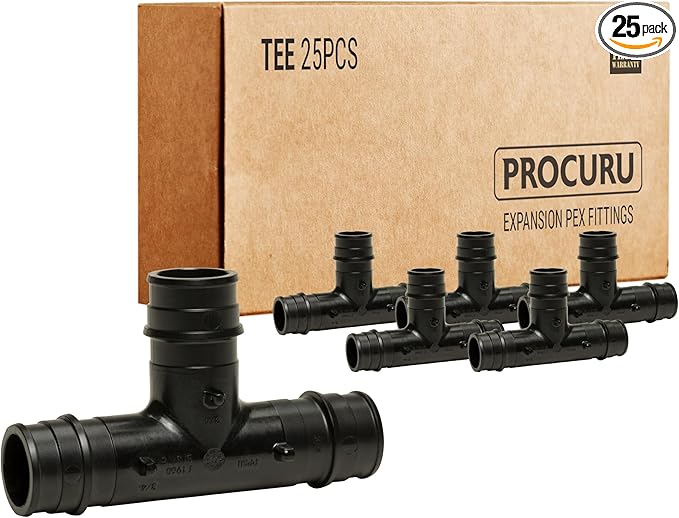 [25-Pack] PROCURU 1-Inch Tee, Expansion PEX-A F1960 Plumbing Fitting, Certified Safe