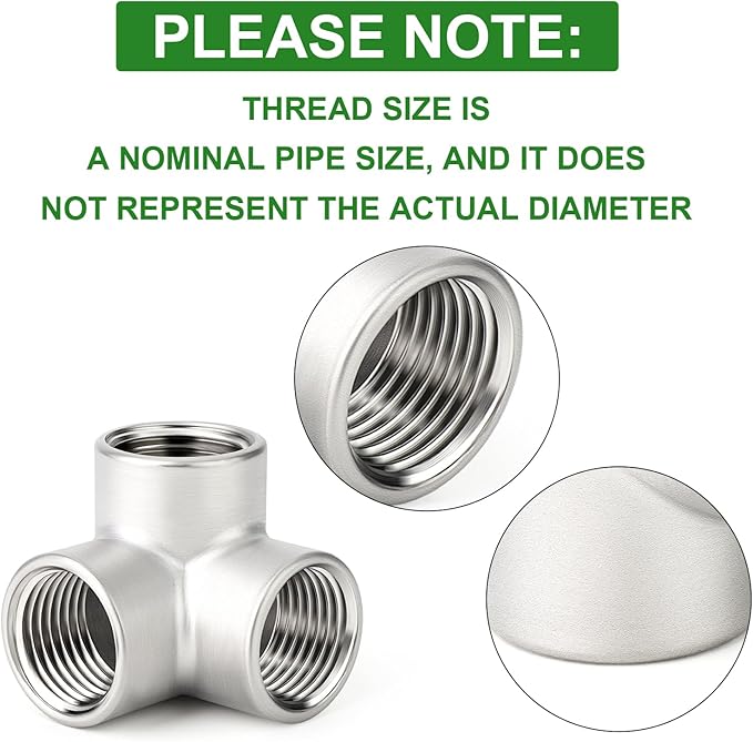 TAISHER 5PCS 304 Stainless Steel 3 Way Corner Pipe Fittings, 3/8" x 3/8" x 3/8" Female Pipe Fittings