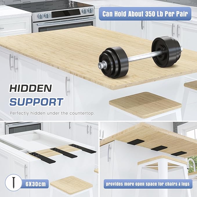 Countertop Support Brackets Heavy Duty 4 Pack 1/4" Thick 14 Inch Flat Hidden Knee Wall Countertop Bracket for Granite Quartz Wood Concret Countertops Screws Included