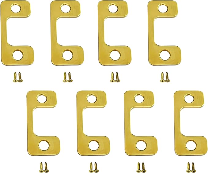 QCAA Solid Brass Deadbolt Strike Plate, Adjustable Jamb Plate, for Electronic Locks, Polish Brass, 8 Pack, Made in Taiwan